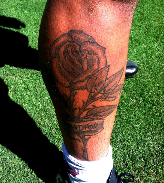 The "family tree" on Carl Bradford's right leg.