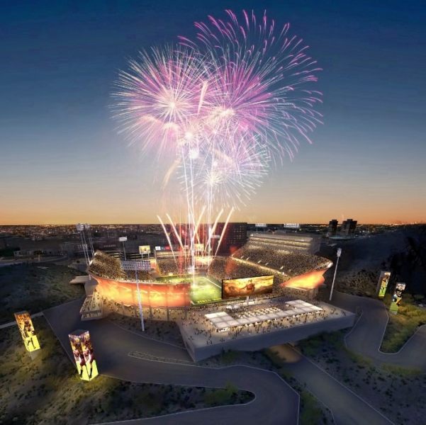 The shade canopy has been scrapped and fans will continue to see the fireworks above Sun Devil Stadium.