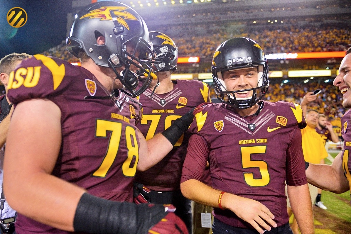 Zane Gonzalez after his field goal to beat Utah 19-16 in overtime on Saturday, Nov. 1, 2014. -Photo by Molly J. Smith for DHD      